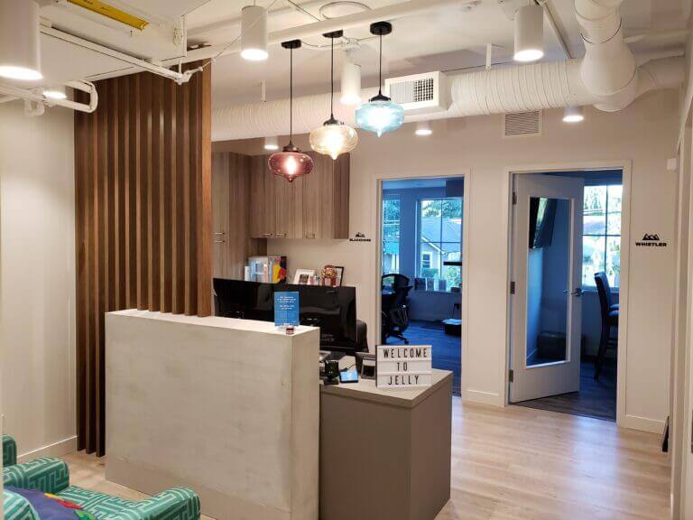 Reception area with decorative lighting